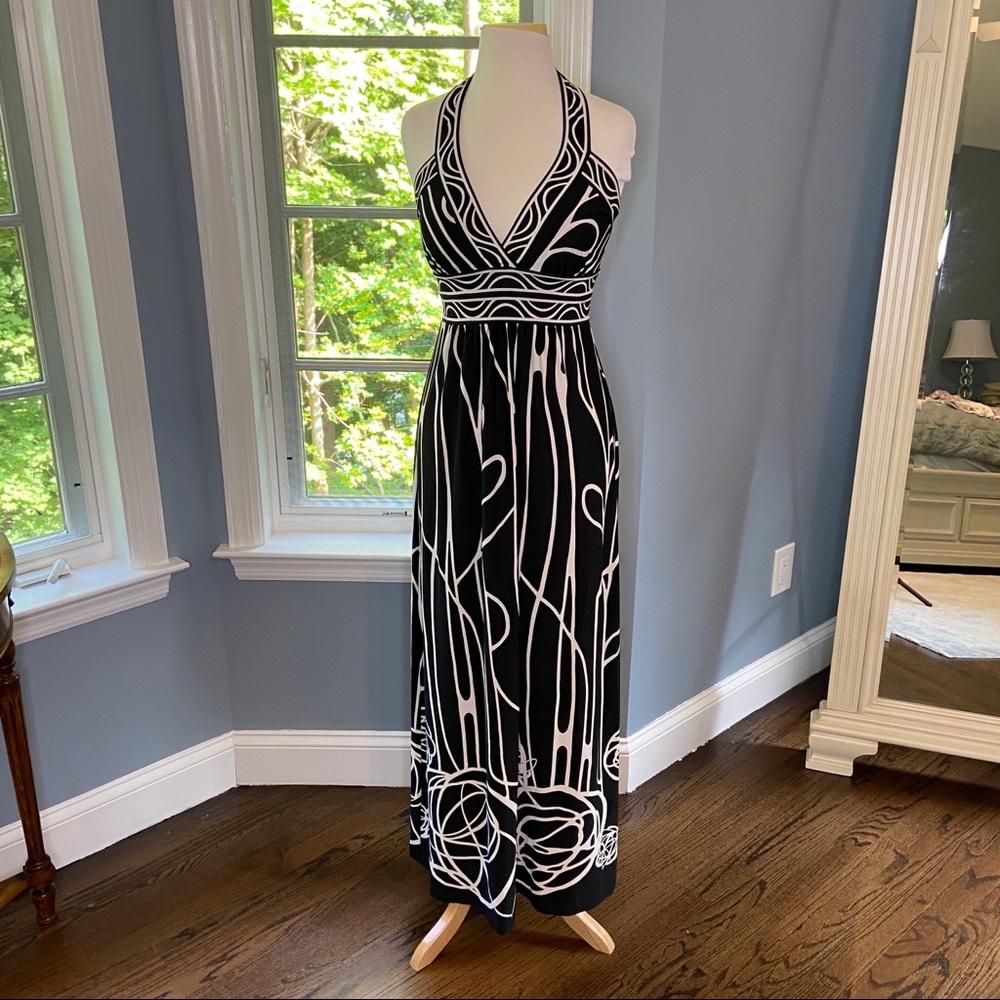 bcbg black and white halter dress Halter Tea Length Dress